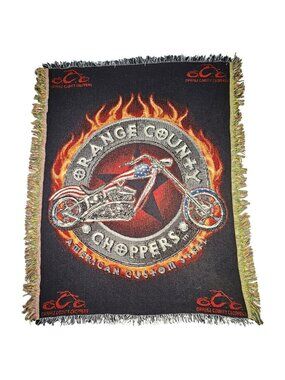 Orange County Choppers Motorcycle Woven Throw Blanket 40" x 52" Fringe Edges